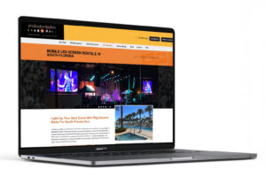 Production Toolbox mobile LED screen rental website homepage featuring high-definition displays for Florida events